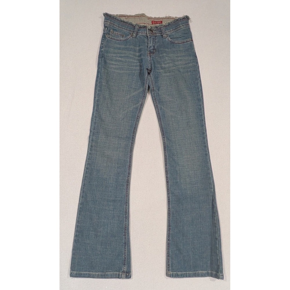 Rosa York Flare Jeans Women 0 Blue Excellent Low Rise Frayed Waist Y2K Denim